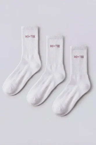 3er-Pack gerippte Socken mit halbhohem Bund in Weiß-Rosa