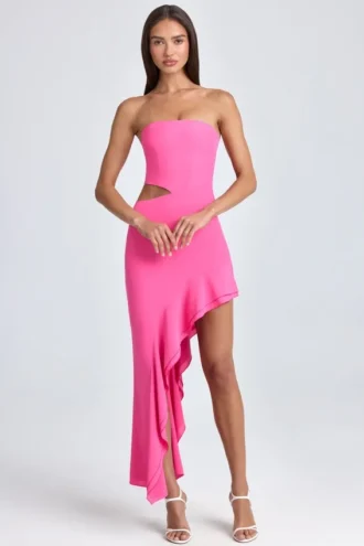 Acelynn Bandeau-Maxikleid mit Cut-outs und Rüschenbesatz in Lollipop Pink