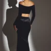 Adele Samt-Crop-Top mit gerafften Schultern in Jet Black