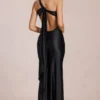 Adelina Asymmetrisches Abendkleid mit Bindeband in Schwarz
