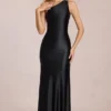 Adelina Asymmetrisches Abendkleid mit Bindeband in Schwarz
