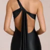 Adelina Asymmetrisches Abendkleid mit Bindeband in Schwarz