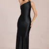 Adelina Asymmetrisches Abendkleid mit Bindeband in Schwarz