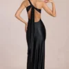 Adelina Asymmetrisches Abendkleid mit Bindeband in Schwarz