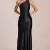 Adelina Asymmetrisches Abendkleid mit Bindeband in Schwarz