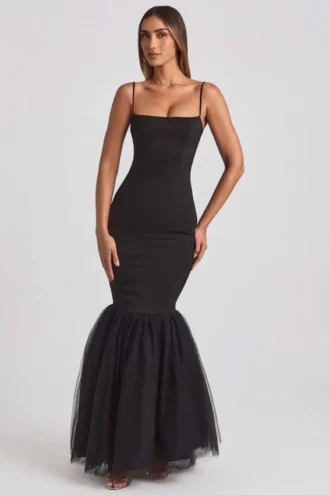 Adelpha Tüll-Fischschwanzkleid in Schwarz