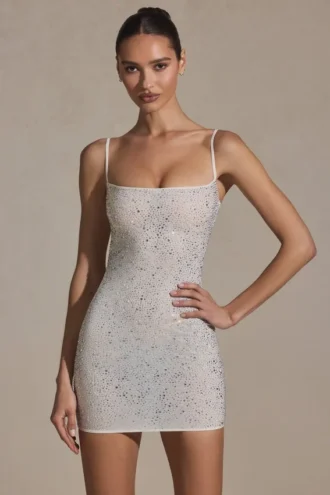 Aellin verziertes, figurbetontes Minikleid in Weiß
