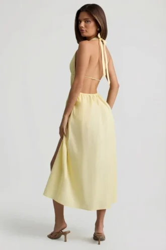 Aeris Rückenfreies Midaxi-Kleid aus Baumwollpopeline in Zitronengelb