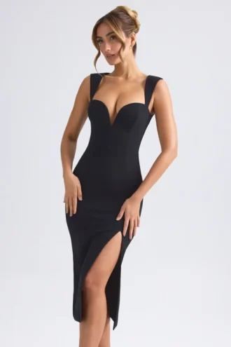 Aiko Midaxi-Kleid mit Herzausschnitt in Schwarz