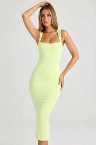Ainslee Modal-Midi-Kleid mit quadratischem Ausschnitt in Matcha-Grün