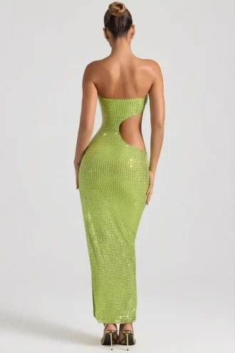 Alamea Bandeau-Maxikleid mit Cut-outs und Verzierungen in Birnengrün