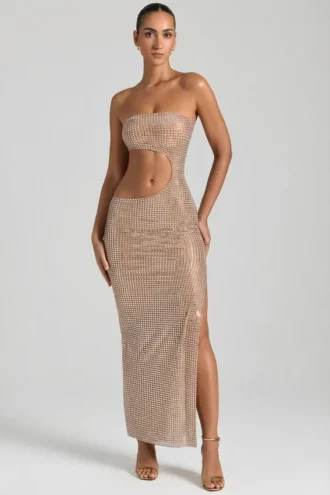 Alamea Bandeau-Maxikleid mit Verzierungen und Cut-outs in Honig