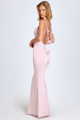 Aldona – Geschmeidiges Jersey-Kleid mit Blumenapplikationen in Blush