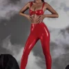 Alecto Vinyl-Leggings mit hoher Taille in Rot