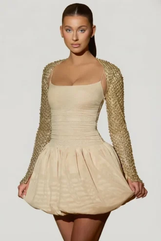 Aletta Minikleid mit verziertem Bubble-Saum in Gold