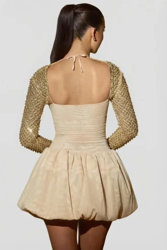 Aletta Minikleid mit verziertem Bubble-Saum in Gold