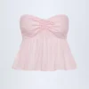 Alma Crop-Top aus Baumwollpopeline mit Bindeband vorne in Rosa-Weiß-Streifen Alma Crop-Top aus Baumwollpopeline mit Bindeband vorne in Rosa-Weiß-Streifen