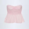 Alma Crop-Top aus Baumwollpopeline mit Bindeband vorne in Rosa-Weiß-Streifen Alma Crop-Top aus Baumwollpopeline mit Bindeband vorne in Rosa-Weiß-Streifen