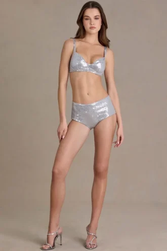 Amaris Pailletten-Mesh-Bralette in Silber