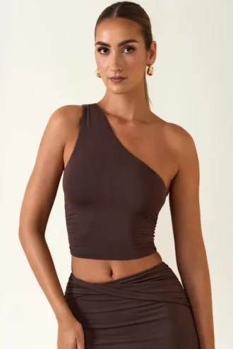 Andi Modal-One-Shoulder-Oberteil in Schokoladenbraun