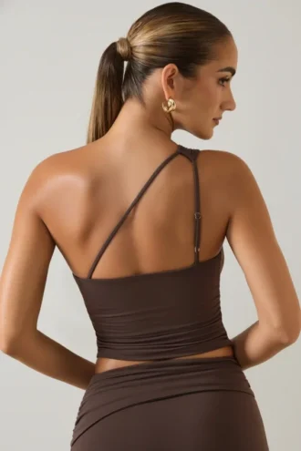 Andi Modal-One-Shoulder-Oberteil in Schokoladenbraun