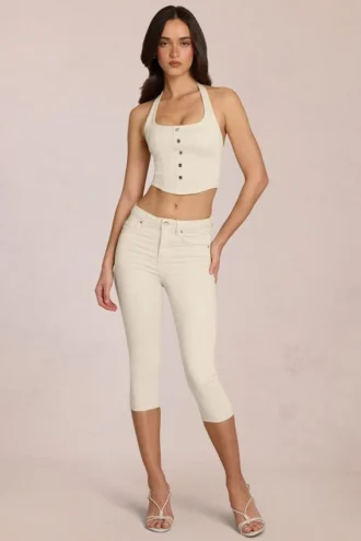 Anessa Capri-Jeans mit mittlerer Leibhöhe in Elfenbein