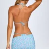 Asymmetrischer, geraffter Micro-Mini-Rock „Tropea“ mit Pastell-Multiprint
