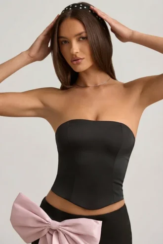 Audrina Cut-Out-Korsett-Oberteil mit Schleifendetail in Schwarz