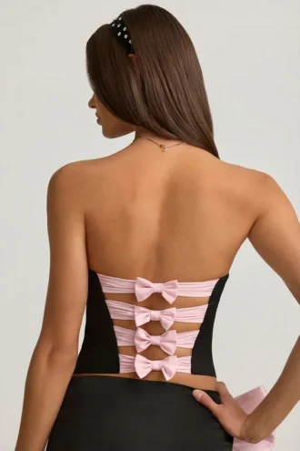 Audrina Cut-Out-Korsett-Oberteil mit Schleifendetail in Schwarz