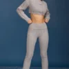 Ausgestellte Hose mit Umschlag und Zopfmuster in Grau meliert Ausgestellte Hose mit Umschlag und Zopfmuster in Grau meliert