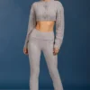 Ausgestellte Hose mit Umschlag und Zopfmuster in Grau meliert Ausgestellte Hose mit Umschlag und Zopfmuster in Grau meliert