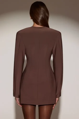 Azelie Einreihiges Blazer-Minikleid in Schokoladenbraun