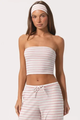 Bandeau-Oberteil aus geripptem Jersey mit rosa Streifen