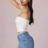 Beata A-Linien-Shorts mit hoher Taille in mittelblauer Waschung Beata A-Linien-Shorts mit hoher Taille in mittelblauer Waschung