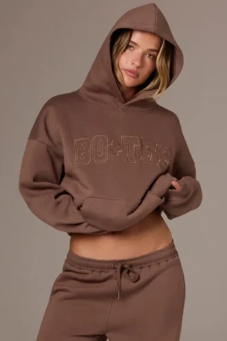 Bestickter Oversize-Hoodie in Kakao