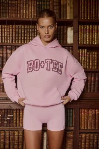 Bestickter Oversize-Hoodie in Puderrosa