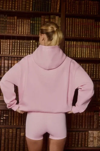 Bestickter Oversize-Hoodie in Puderrosa