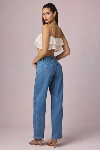 Bobbi Mid-Rise Barrel-Leg Jeans in Mid-Blue Wash