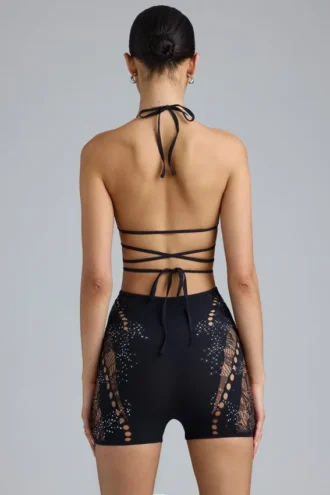 Bonnie Shorts mit Verzierungen und hoher Taille in Schwarz
