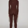 Cassie Leggings aus verziertem Jersey mit hoher Taille in Schokoladenbraun Cassie Leggings aus verziertem Jersey mit hoher Taille in Schokoladenbraun
