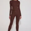 Cassie Leggings aus verziertem Jersey mit hoher Taille in Schokoladenbraun Cassie Leggings aus verziertem Jersey mit hoher Taille in Schokoladenbraun