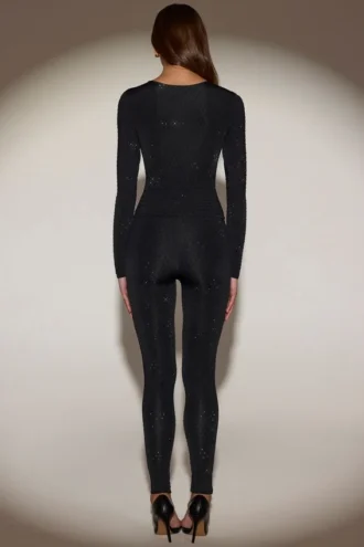 Cassie Leggings aus verziertem Jersey mit hoher Taille in Schwarz