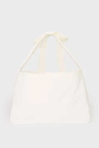 Cord-Tote-Bag mit Schleife in Elfenbein