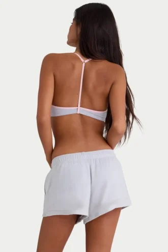 Elastische Minishorts aus gebürstetem Jersey in Nebelgrau