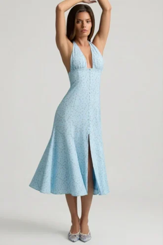 Elonia Halterneck-Midaxi-Kleid mit blauem Blumenprint
