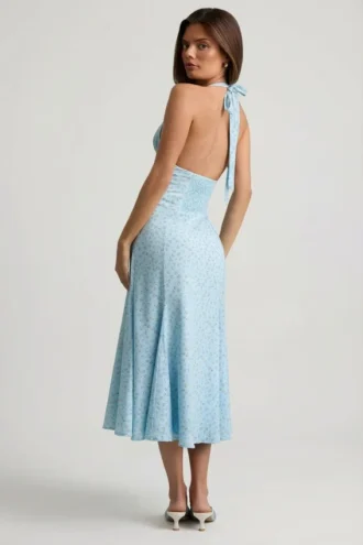 Elonia Halterneck-Midaxi-Kleid mit blauem Blumenprint