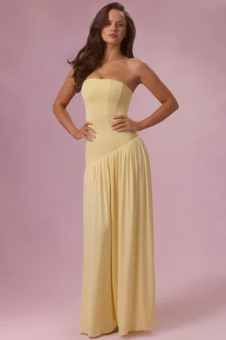 Evelina Jersey-Trägerloses Abendkleid in Buttergelb Evelina Jersey-Trägerloses Abendkleid in Buttergelb