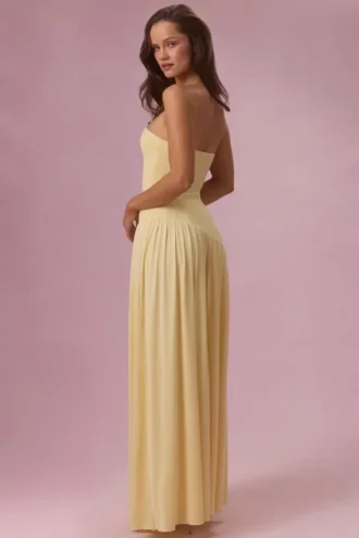 Evelina Jersey-Trägerloses Abendkleid in Buttergelb Evelina Jersey-Trägerloses Abendkleid in Buttergelb