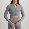 FlexiRib-Cropped-Jacke in Grau meliert