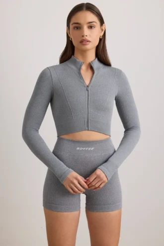 FlexiRib-Cropped-Jacke in Grau meliert